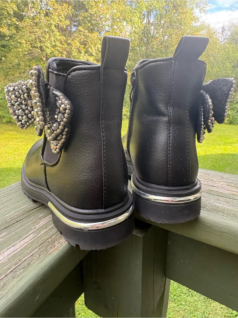 MIA Kids Black Chelsea Ankle Boots with Rhinestone Bow Size 13